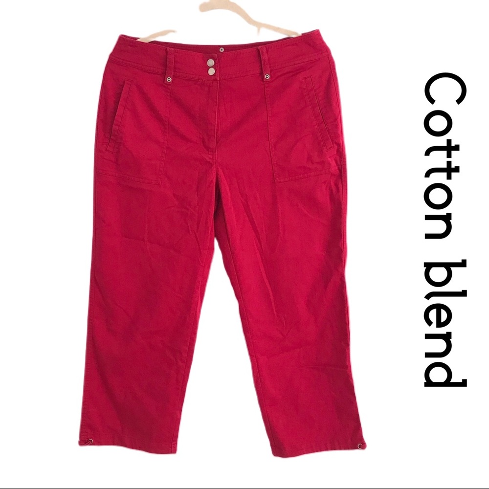 Raspberry Pink Casual Crop Pants Decorative Snaps
